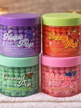 TikTok Viral Poppin Face & Body Elixir Bundle 🍓🍇🥥🫐 Hydrating Glow Pods Set of 4